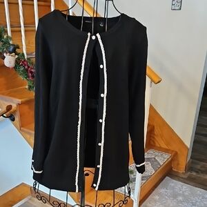 👚Mosca Black Cardigan with White Trim